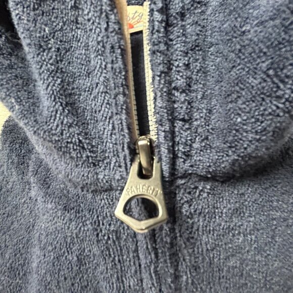Faherty Sweatshirt Womens Navy White Cabana Organic Towel Terry 1/4 Zip Small - Picture 8 of 8